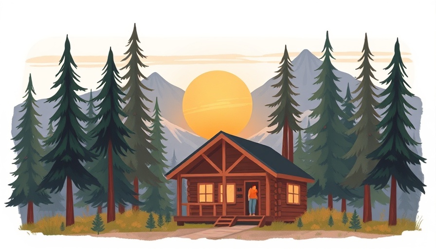 Serene cabin illustration in the woods for empath-friendly travel tips.