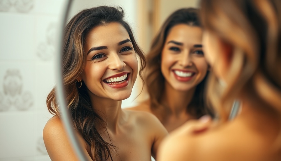 Confident woman smiling in mirror, Love Yourself Just as You Are