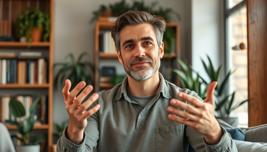Casual man indoors sharing advice about attracting love.