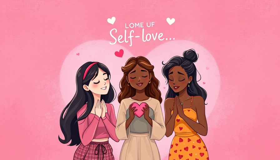 Artistic illustration of self-love and positive affirmations, cartoon style.