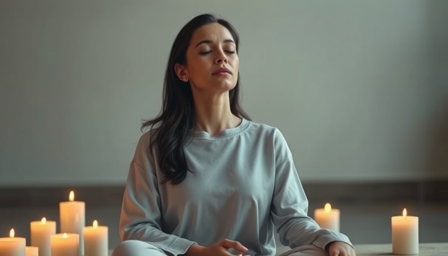 Serene woman meditating with candles, Energetics of Success theme.