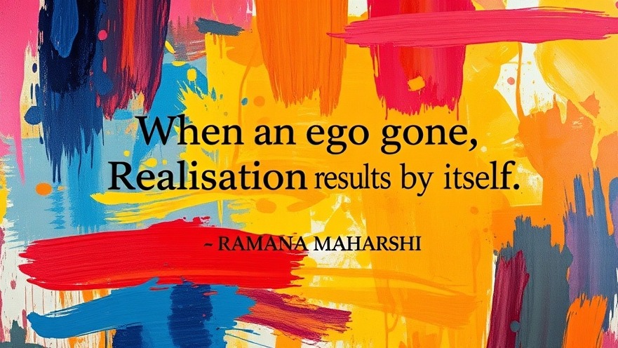 Vibrant abstract painting on self-inquiry and meditation, featuring a quote by Ramana Maharshi.