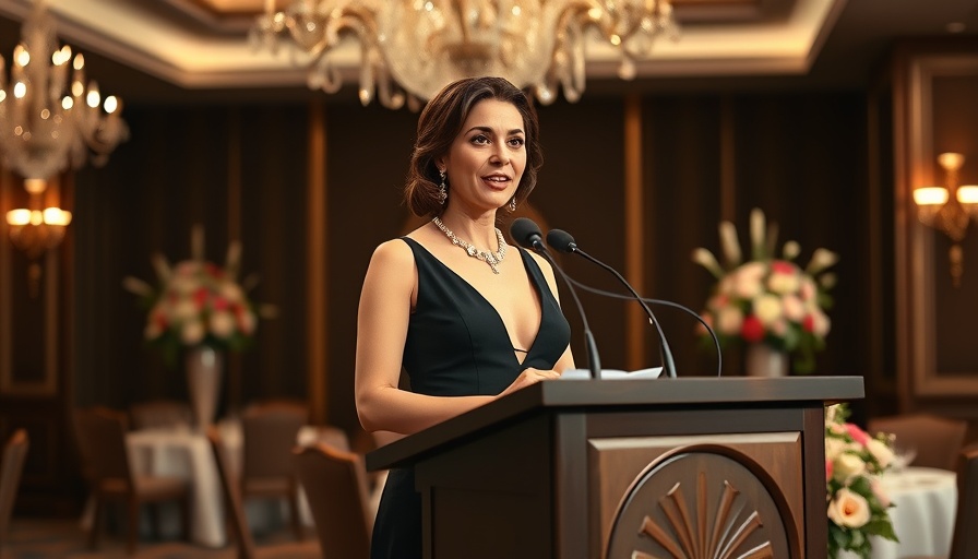 HER too Night of Hope Gala, woman speaking at podium.