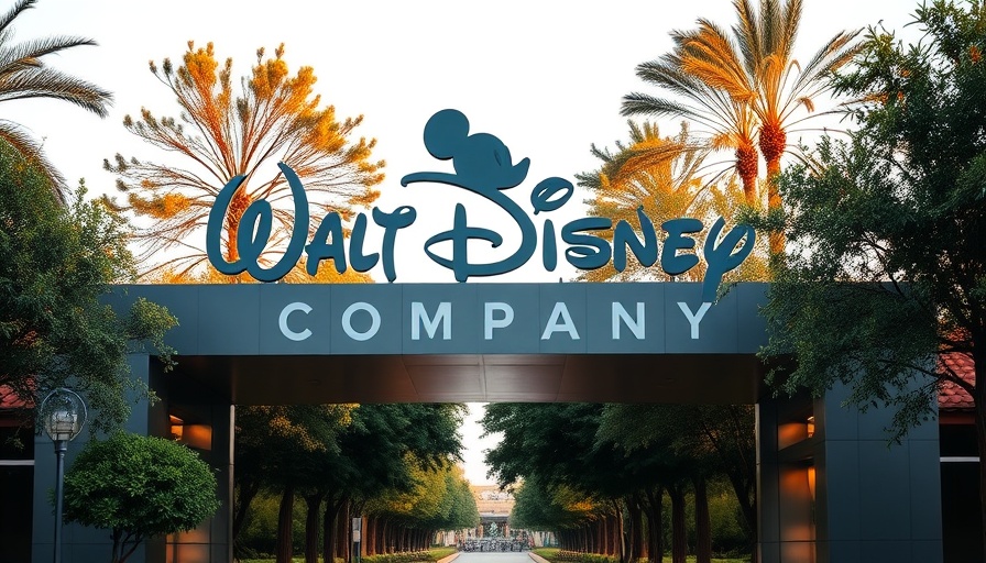 Walt Disney Company entrance, Disney shares news, welcoming archway.