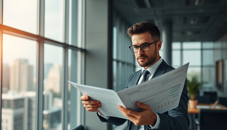 Business investor reviewing financial charts in modern office.