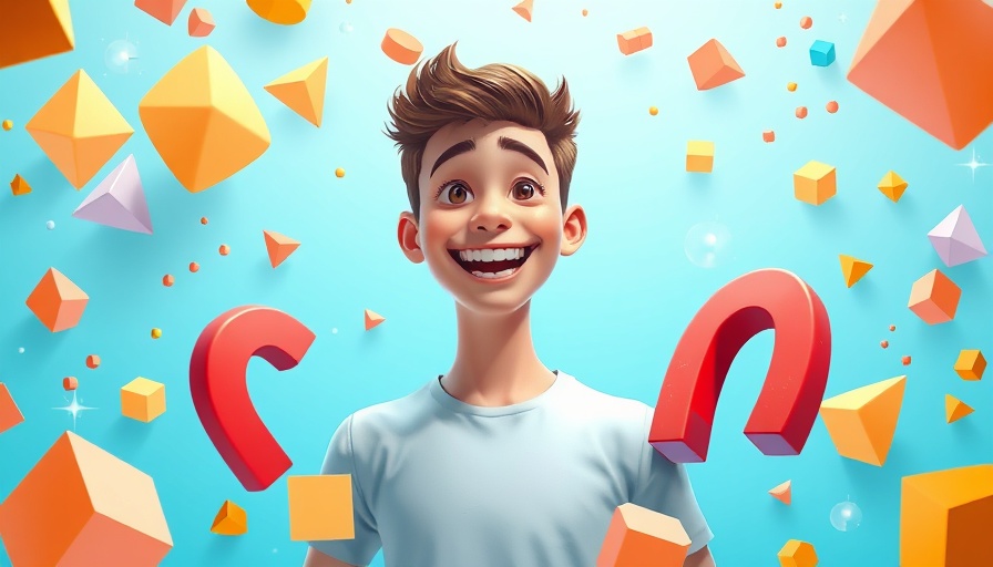 Collage with geometric shapes and smiling man in a marketing theme