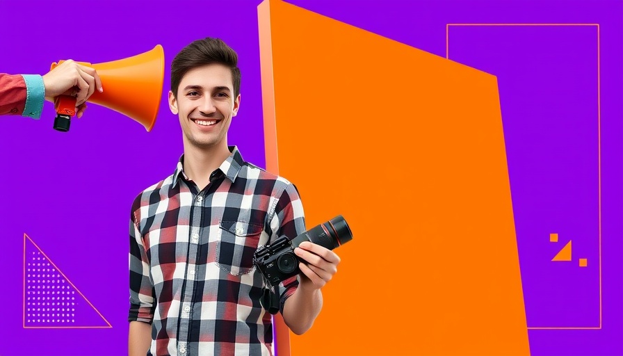 Colorful advertising collage with billboard and smiling man.