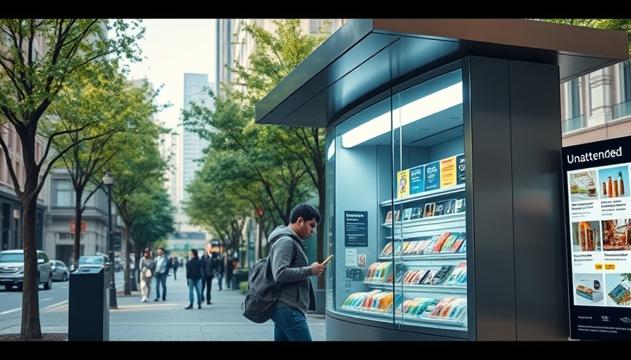 Unattended Retail Innovations: Modern kiosk on a city street.