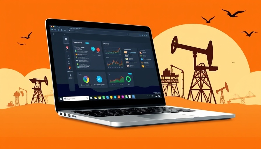 Open laptop with oil rig graphic symbolizing best CRMs for oil and gas.