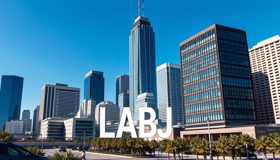 Los Angeles skyline with LABJ text highlighting unemployment rate.