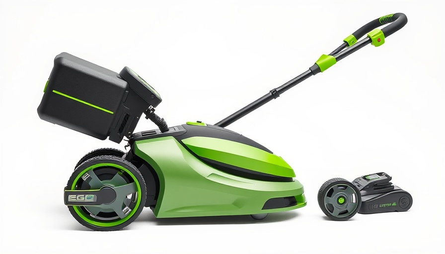 Sleek EGO Power+ electric lawn mower with batteries and charger.