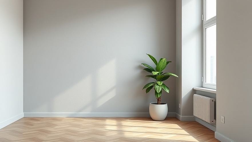 Minimalist modern interior with a potted plant, showcasing sustainable home practices.