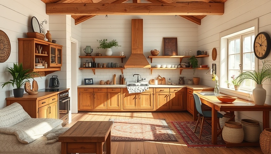 Rustic kitchen design ideas with wooden furniture and boho rugs.