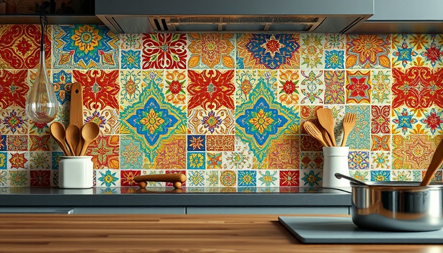 Vibrant kitchen backsplash ideas with colorful tiles and utensils.