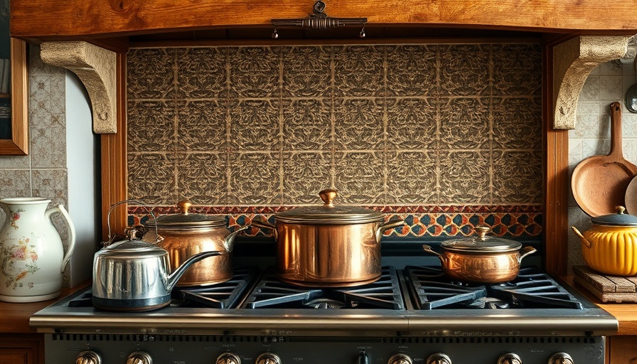 Elegant French countryside kitchen with copper pots and vintage style.