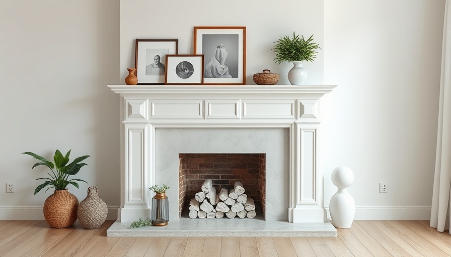 Unevenly decorated white fireplace mantel showcasing common decorating mistakes.