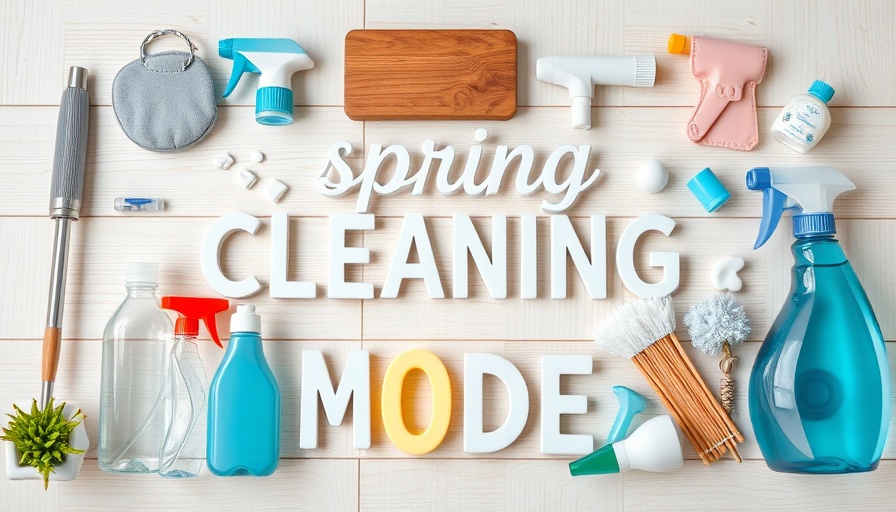Deep Spring Cleaning Checklist with cleaning supplies arranged neatly.