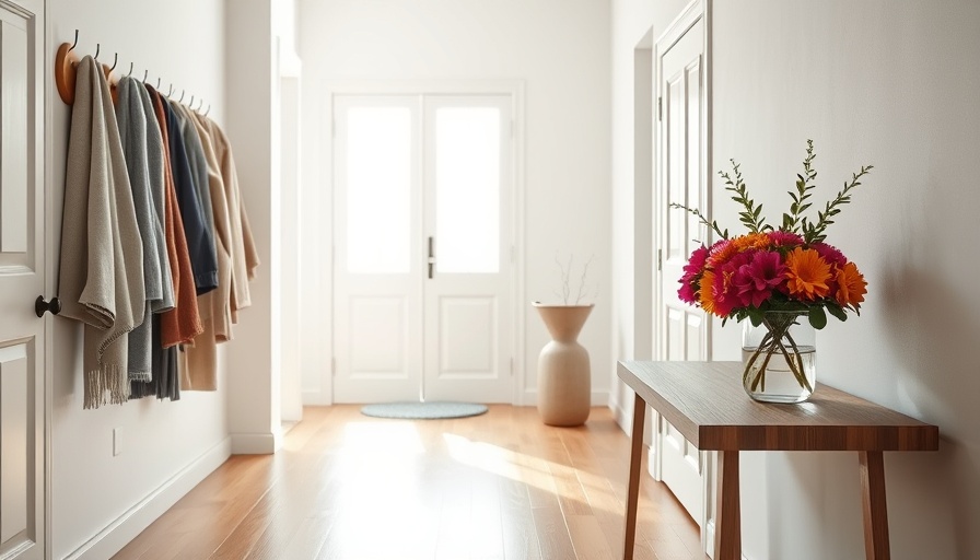 Bright entryway storage with hooks and wooden flooring.