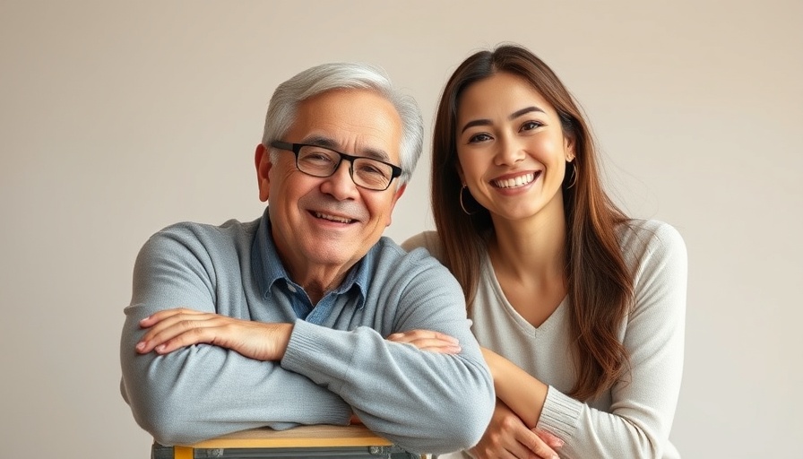 Smiling duo leaning on a ladder, highlighting teamwork.