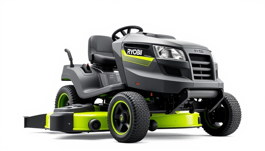 Sleek Ryobi riding mower showcasing modern design.