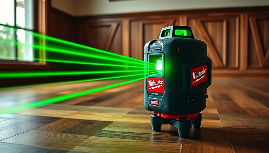Milwaukee M12 Auto-Aligning Laser Level projecting green lines in room.