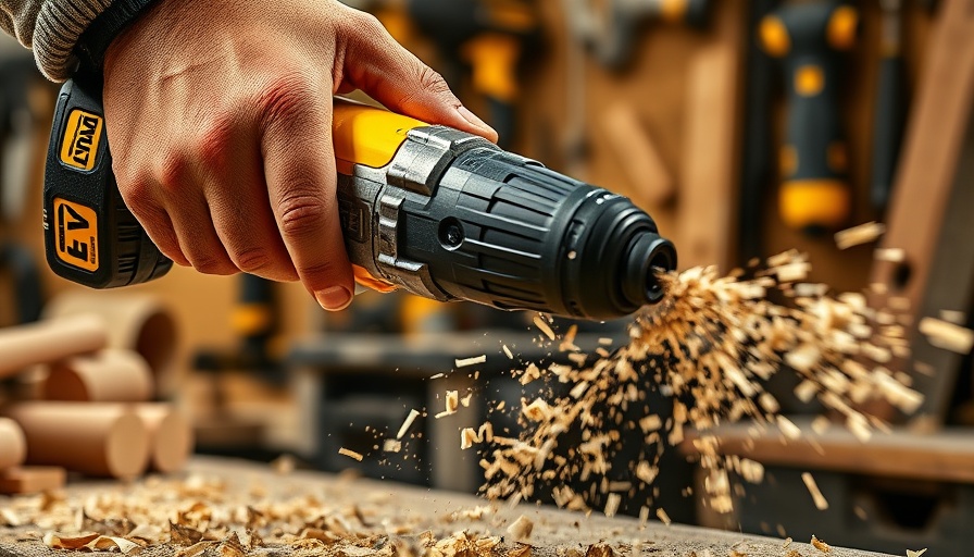 DeWalt 20V MAX XR hammer drill in action in a workshop.