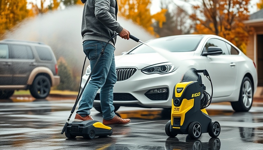 Using EGO 56V 2100 PSI pressure washer on a car outdoors.