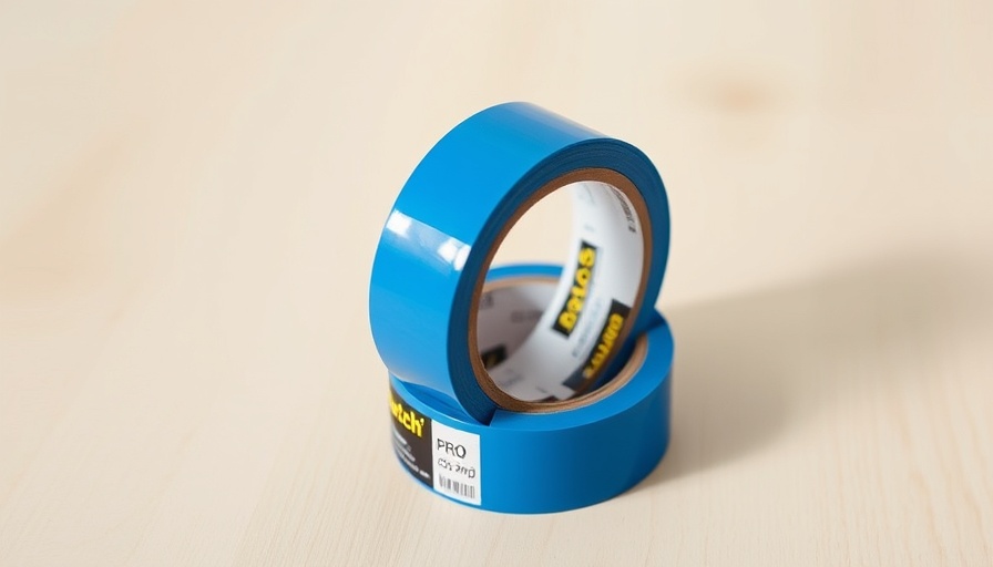 Painter's tape rolls stacked on wooden surface, highlighting design.