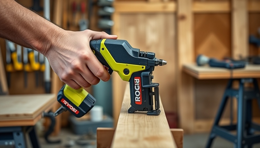 Ryobi HP Brushless 16-Gauge Finish Nailer in use in workshop.