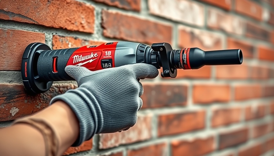 Milwaukee M18 Fuel Rotary Hammer in use on a brick wall.
