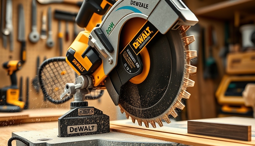 DeWalt 20V Max XR 10-Inch Miter Saw cutting wood in workshop.