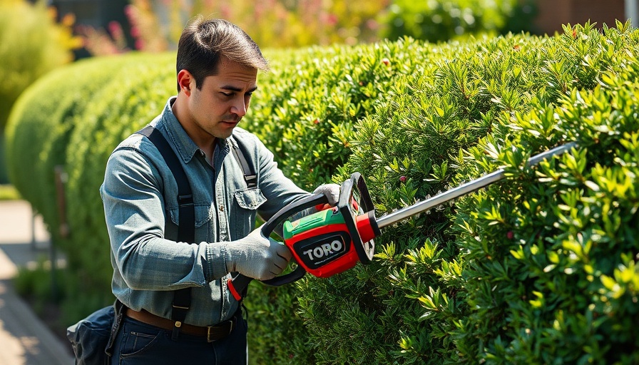 Man using Toro 60V Max Revolution Hedge Trimmer in garden.