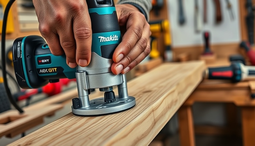 Hands using Makita 40V max XGT cordless plunge router in workshop.