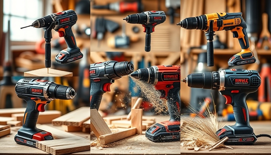 Collage of best cordless drills used in woodworking action.