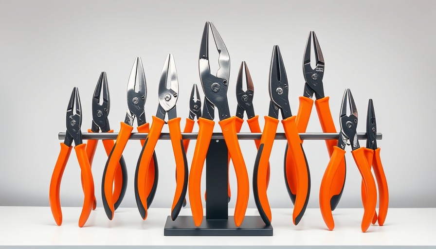 Grip-On 10-Piece General Service Pliers Set, vibrant orange and black design.