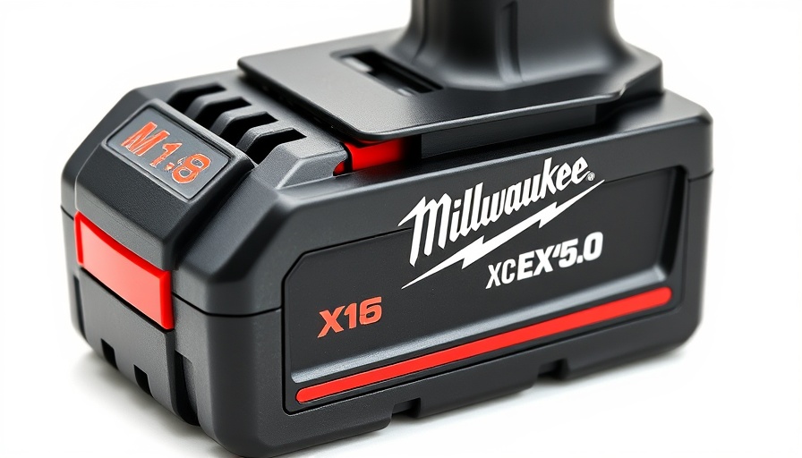 Close-up of Milwaukee M18 REDLITHIUM XC 5.0 battery.
