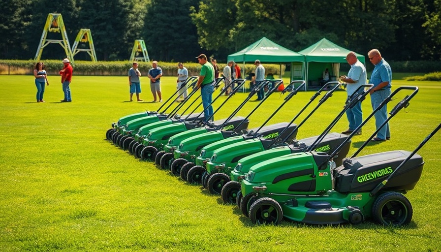 Greenworks Commercial Optimus mowers on display in sunny field.