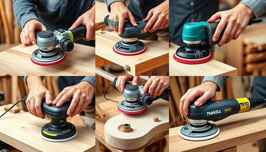 Collage of best orbital sanders for woodworking in use.