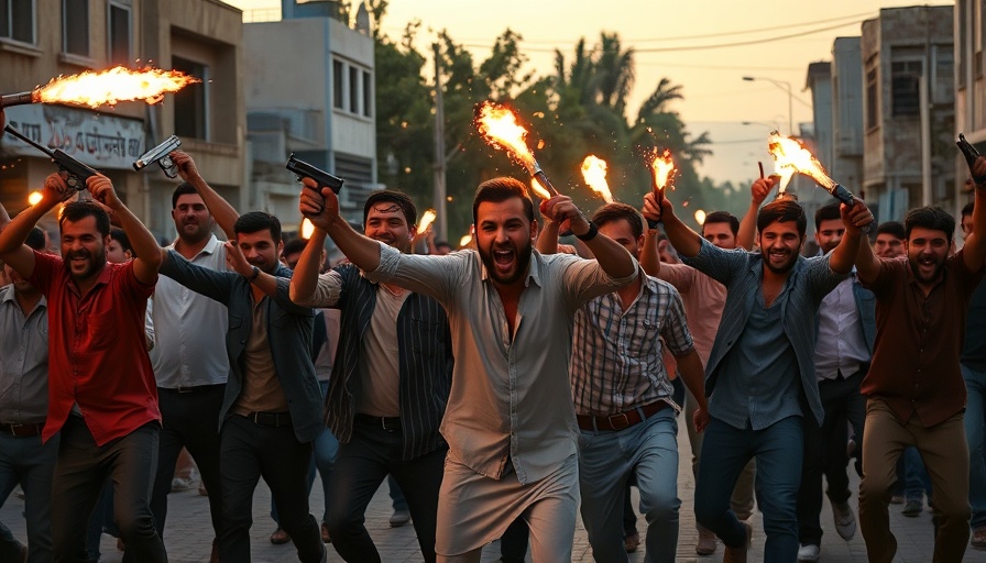 Syrian wedding traditions with gunfire celebration on street.