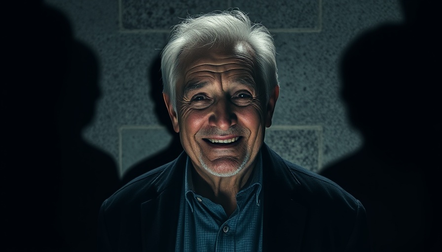 Older man smiling with shadowy figures, Gay Grifters Scandal.
