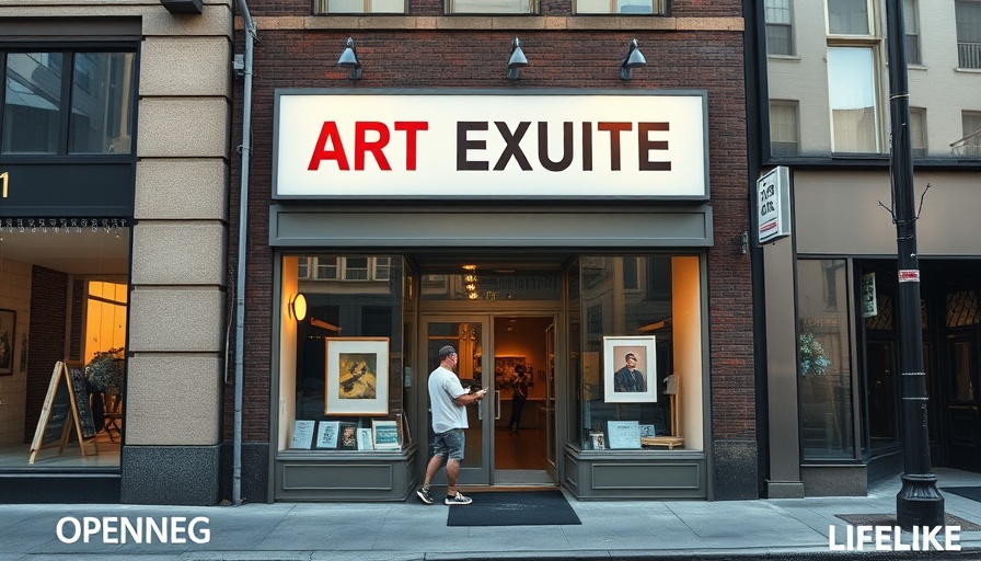 Front view of an art exhibit opening venue in San Francisco.