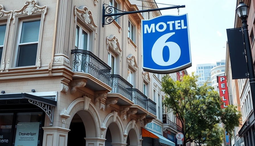 Urban scene with Motel 6 sign in San Francisco during Dreamforce