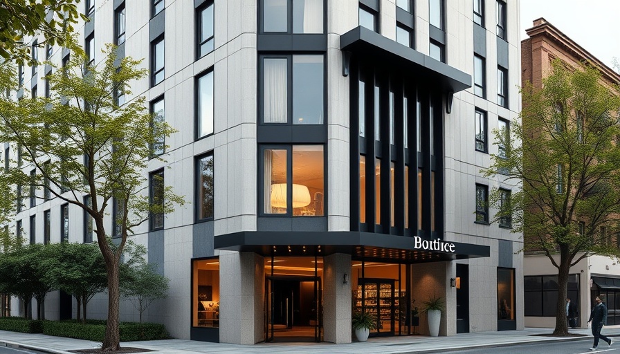 Boutique hotel with modern design features and urban setting.