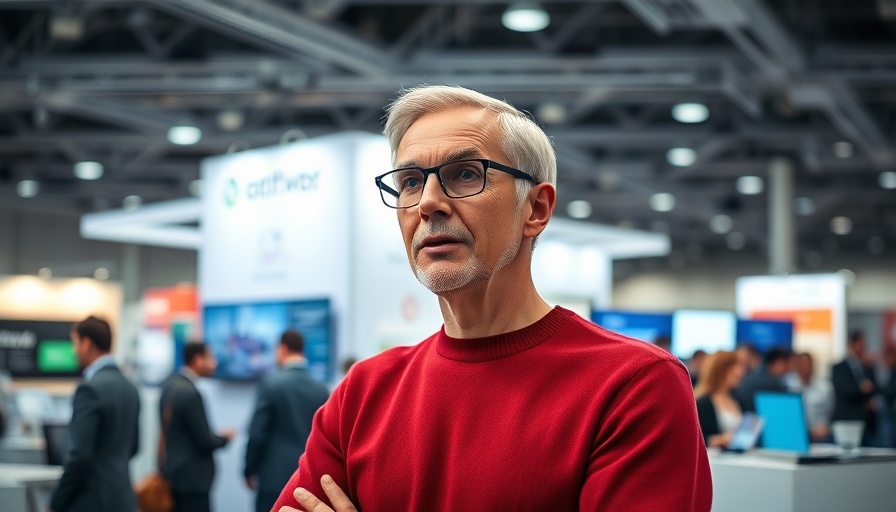 Middle-aged man at Mulberry building trade event, speaking confidently.