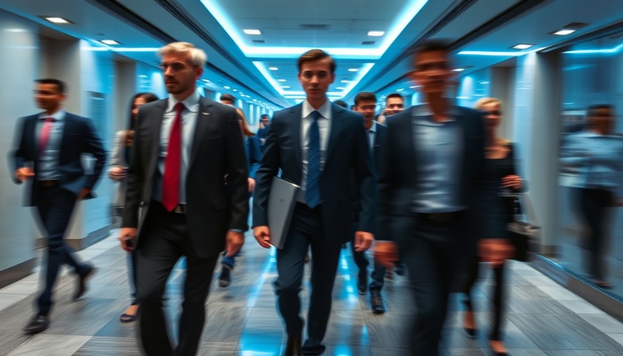 Blurred people at Washington tech conference experiencing anxiety.