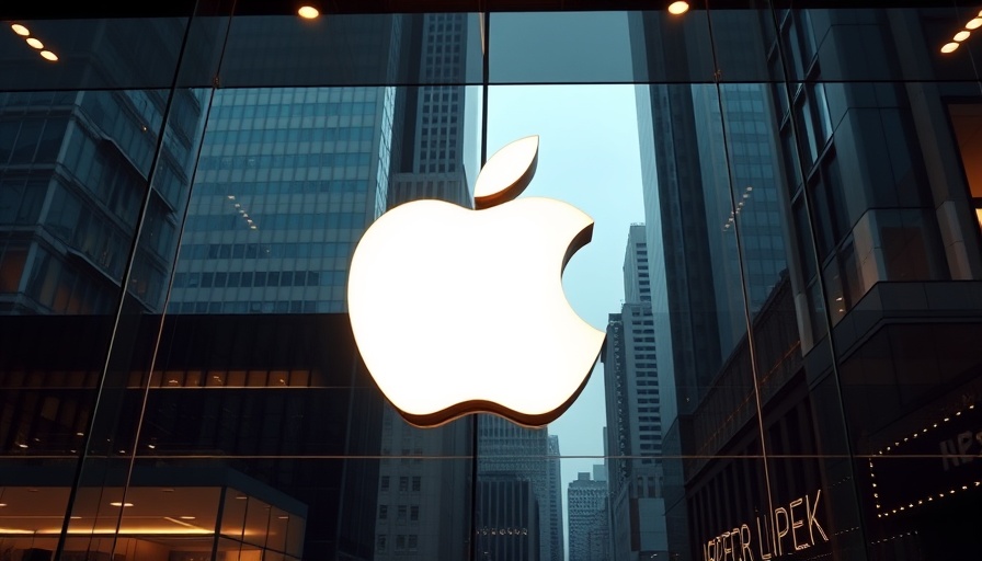 Illuminated Apple logo on sleek glass storefront in urban setting.