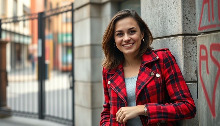 Woman in red plaid jacket enjoying San Francisco street.