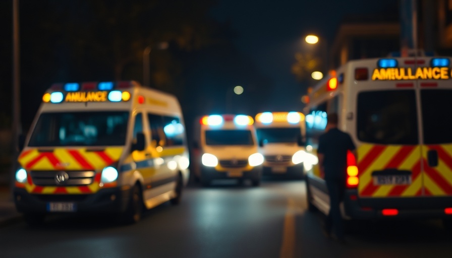 Night view of ambulances with medic, dimly lit street