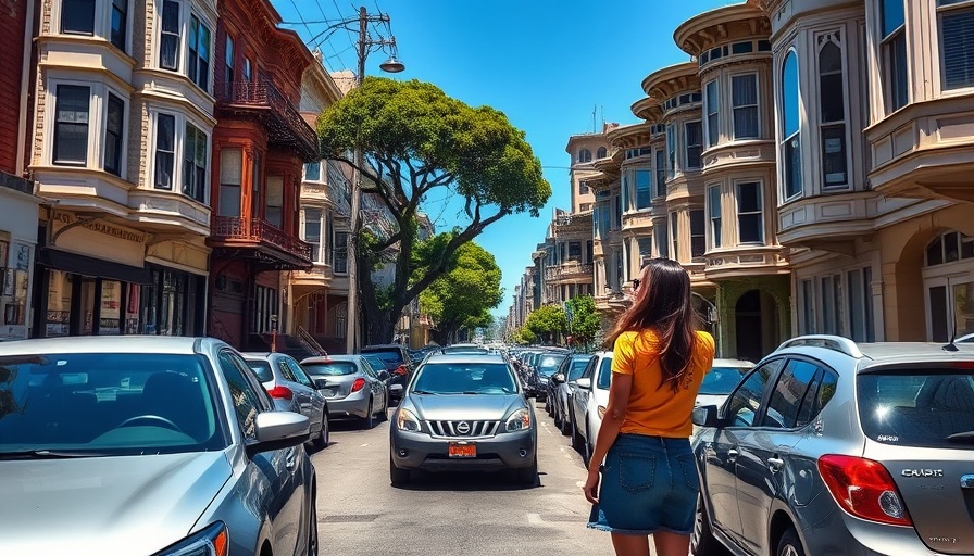 San Francisco local news scene with Victorian houses and parked red truck in bright daylight.