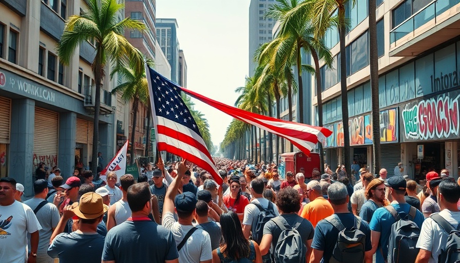 National Day of Action 2025 street demonstration with American flag.